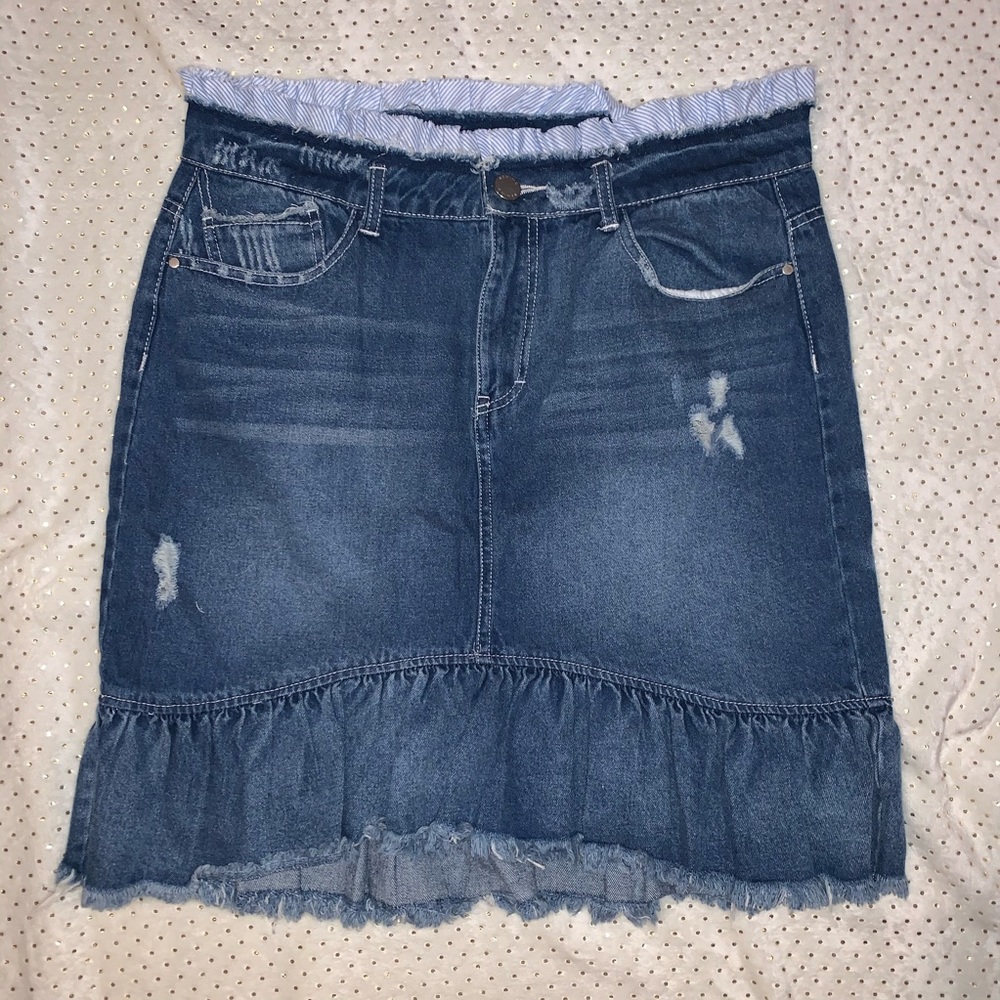 Jean Skirt with Ruffle Bottom Detail
